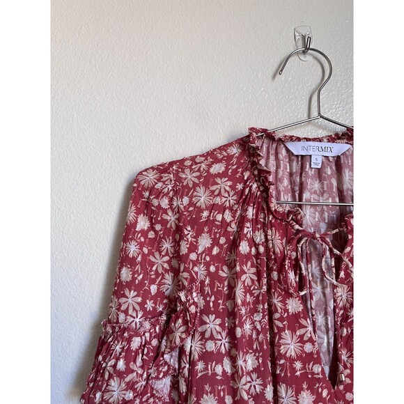 INTERMIX Marika Lurex Floral Blouse in Rust Size SMALL - Picture 2 of 4